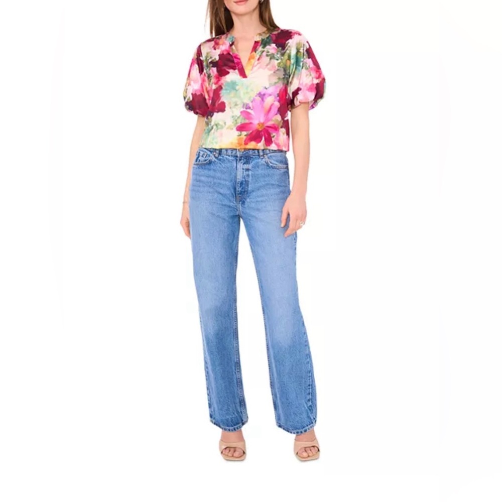 Vince Camuto Large Print Floral Puff Sleeve Top – NWT Size Small